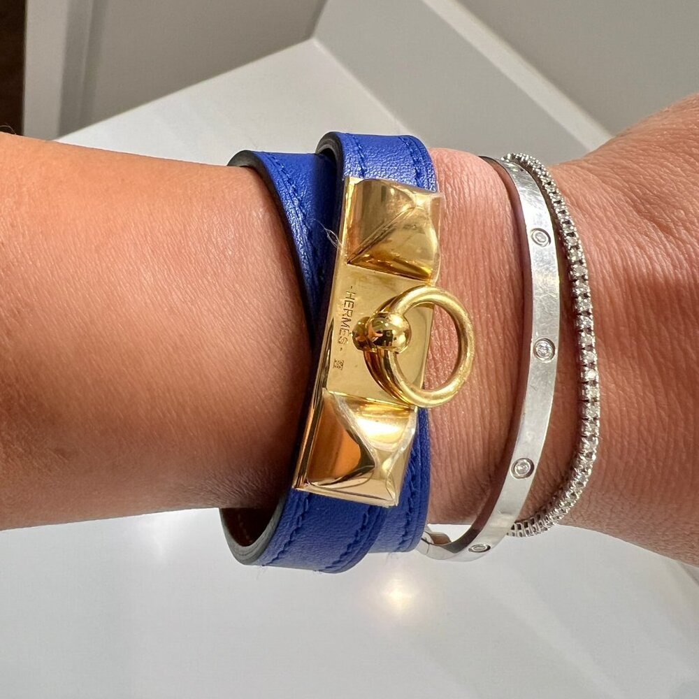 Hermes Rivale Double Tour Bracelet Blue